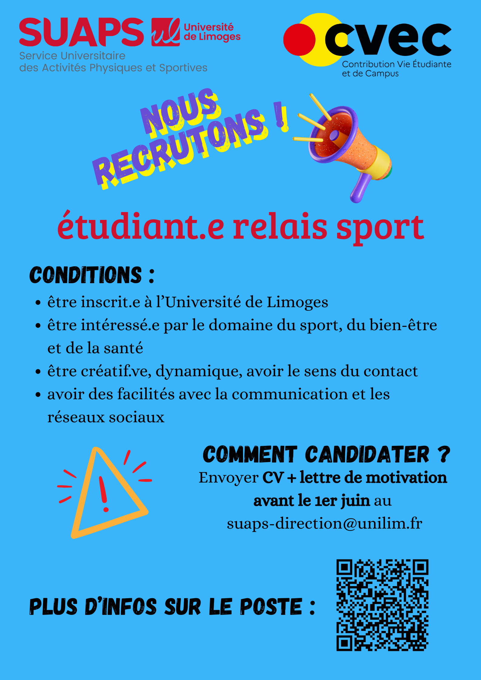 Nous recrutons des étudiant.e.s relais sport. 